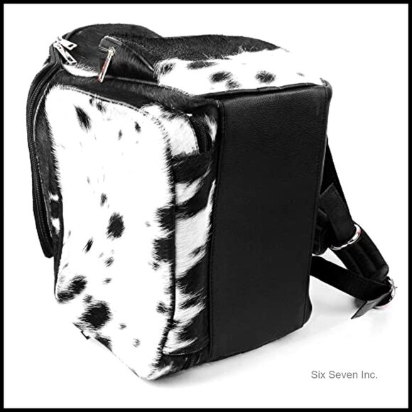 Cowhide Print Leather Diaper Backpack Travel Shoulder Bag
